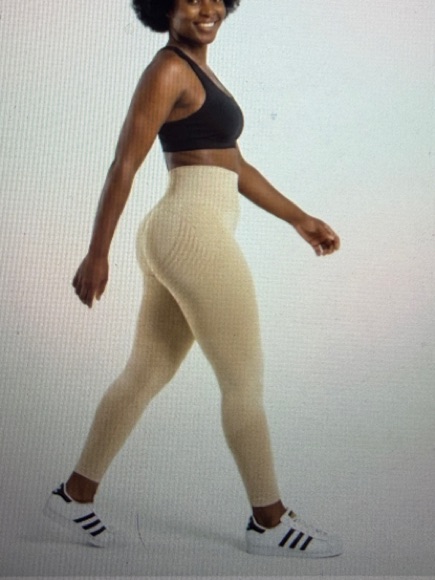 HighWaist Beige Ribbed Leggings  Women  Helps With Circulation And Cellulite